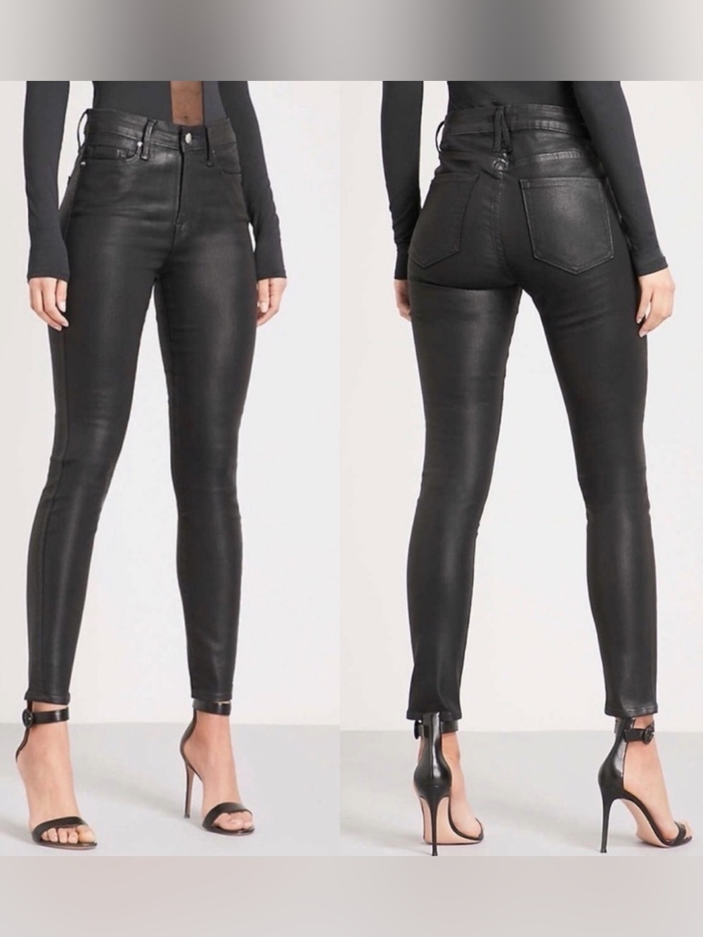 Good American Good Legs Coated Black Skinny Jeans Size 8/29
